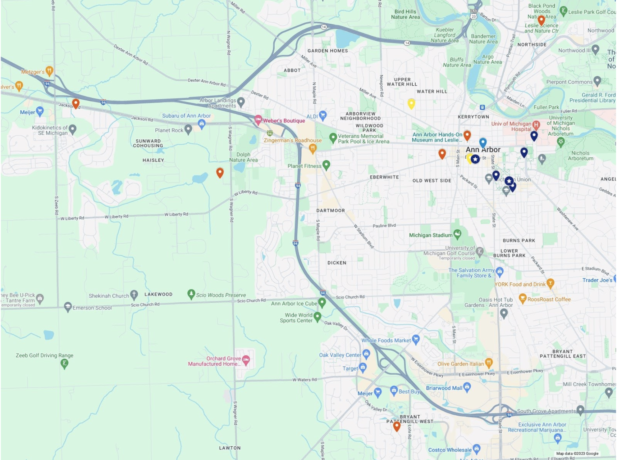 An interactive map of kid-friendly working spaces on campus and throughout Ann Arbor